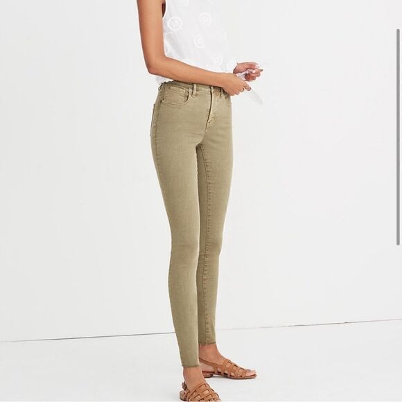 Madewell 9" High Rise Skinny Jean Green Raw Hem - Picture 1 of 14